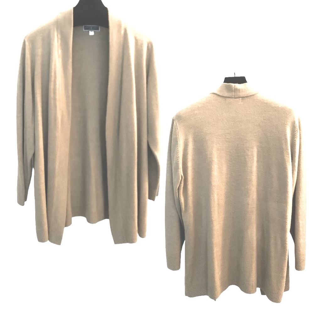 Karen Scott Woman Free Flowing Open Cardigan - Tan Plus Size ~3X